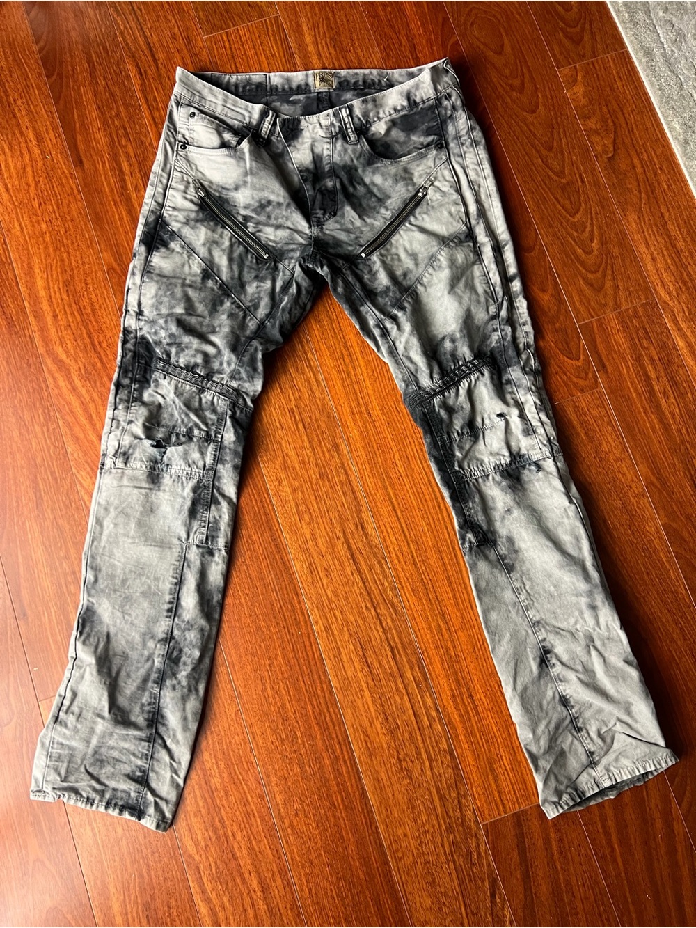 PRPS Men's Washed Gray Slim Straight Jeans with Zip Accents